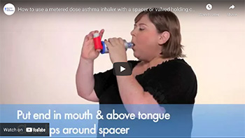 How to use a metered dose asthma inhaler with a spacer or valved holding chamber.